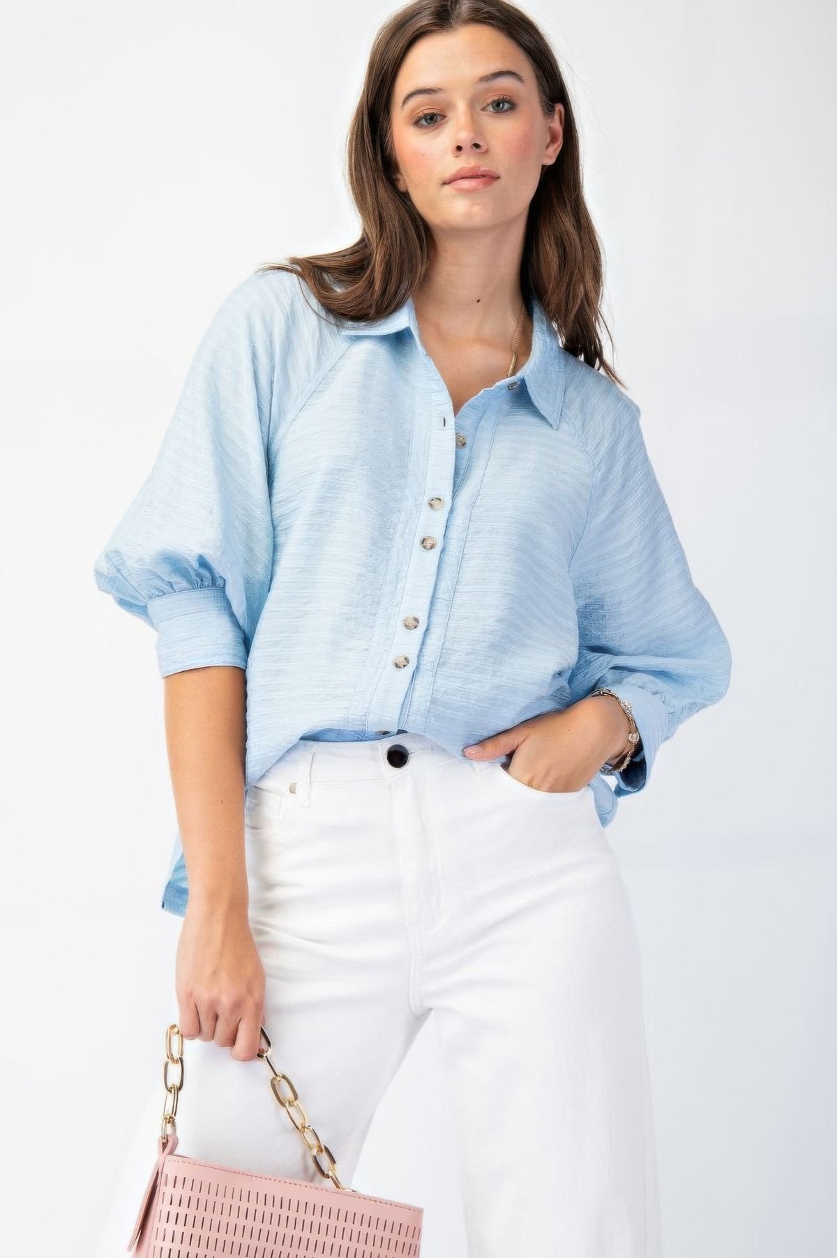 Button Down Textured Woven Shirt in Blue Simmer & Fay S