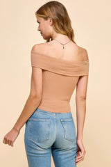 Off Shoulder Ribbed Top in Mink Tan Simmer & Fay