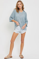 Blue Pointelle V-neck Knit Top Simmer & Fay