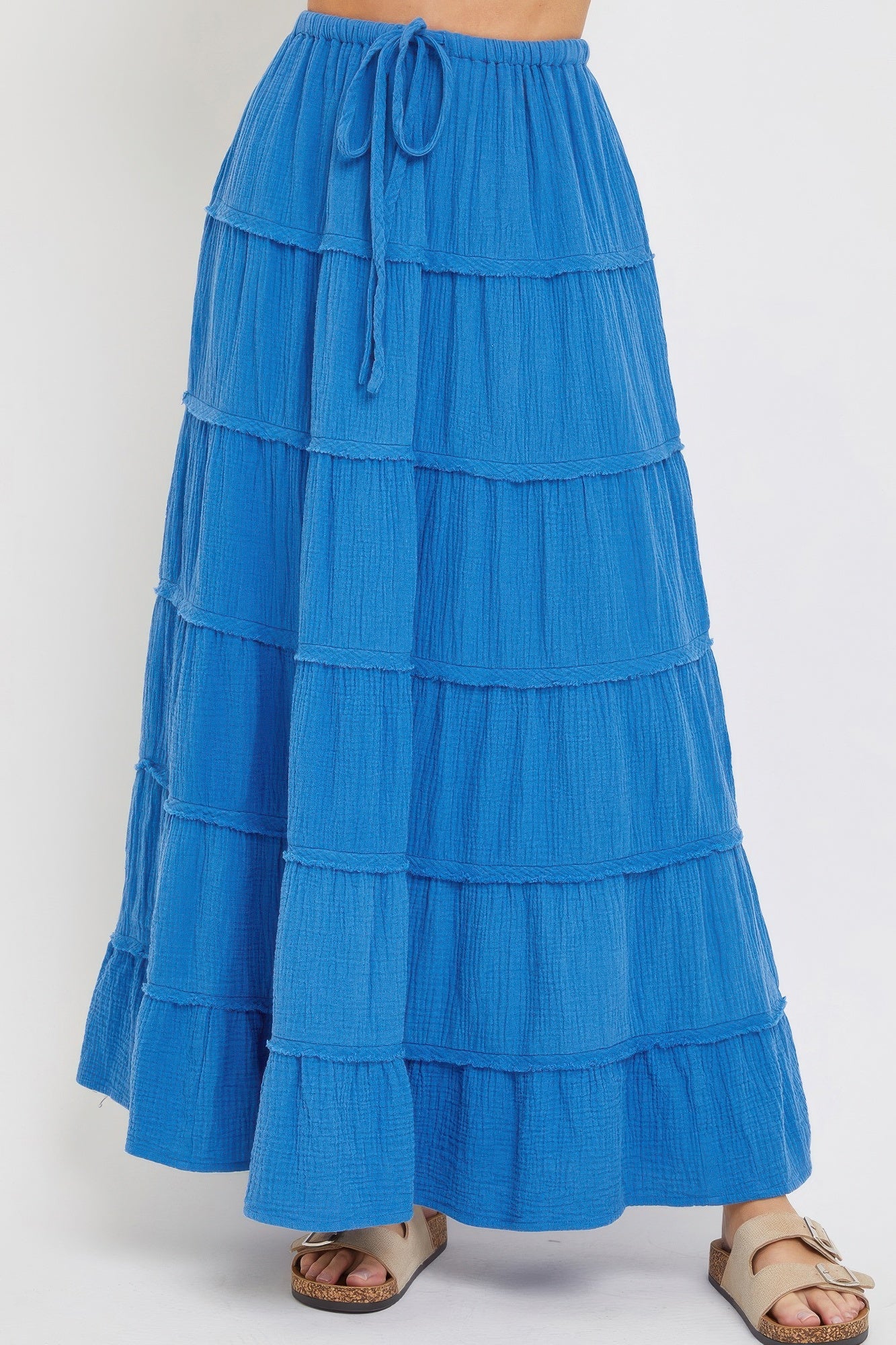 Blue Cotton Gauze Tiered Maxi Skirt Simmer & Fay S
