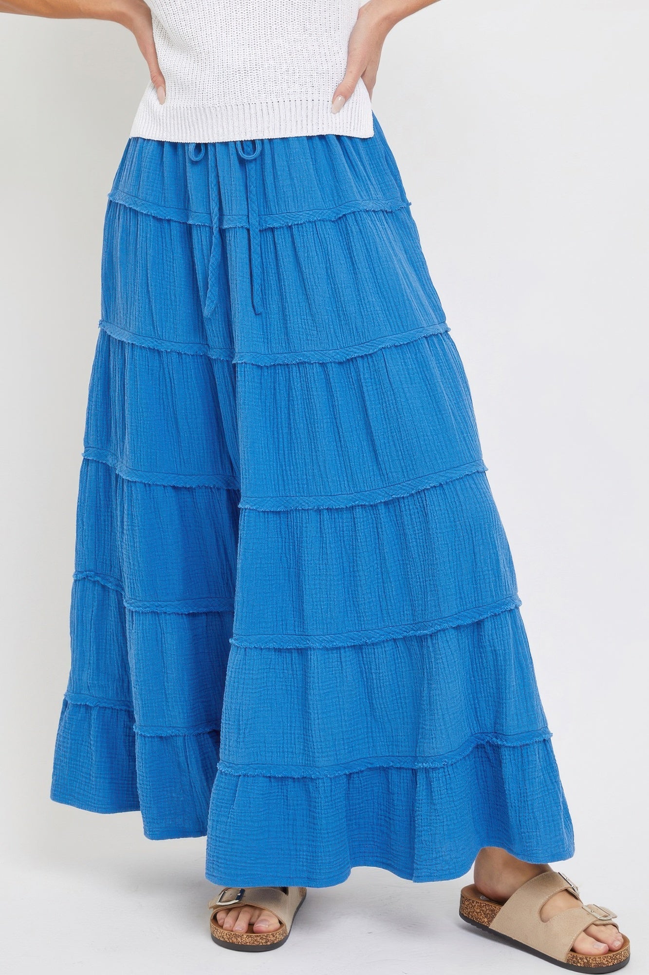 Blue Cotton Gauze Tiered Maxi Skirt Simmer & Fay