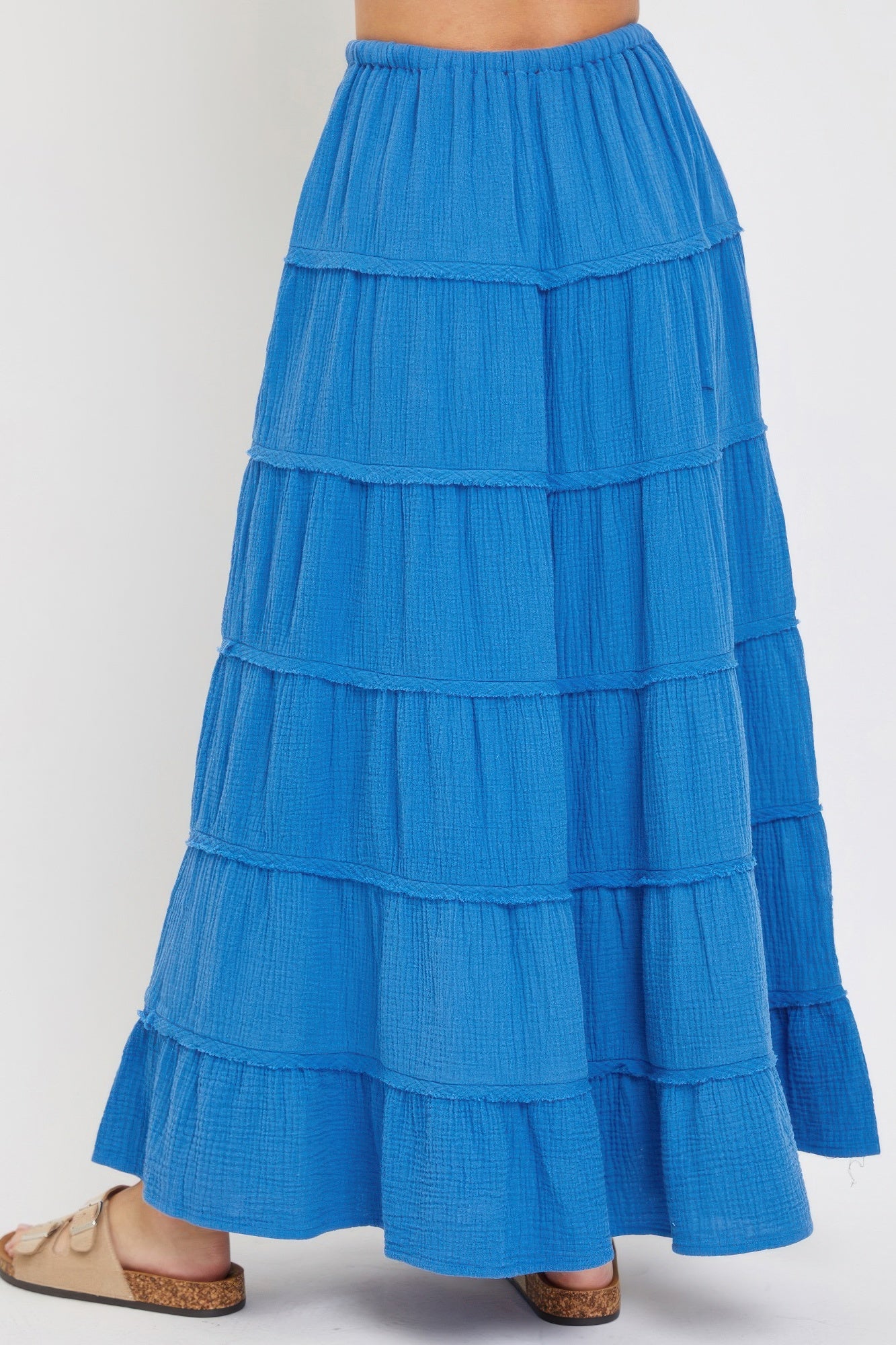 Blue Cotton Gauze Tiered Maxi Skirt Simmer & Fay