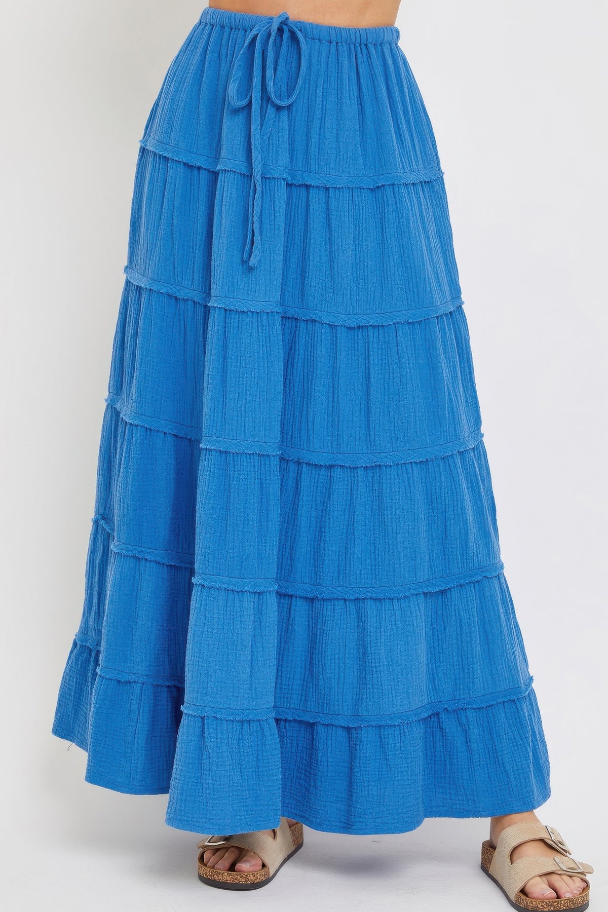 Blue Cotton Gauze Tiered Maxi Skirt Simmer & Fay S