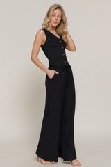Button Closure Vest & Long Pants Set in Black Simmer & Fay