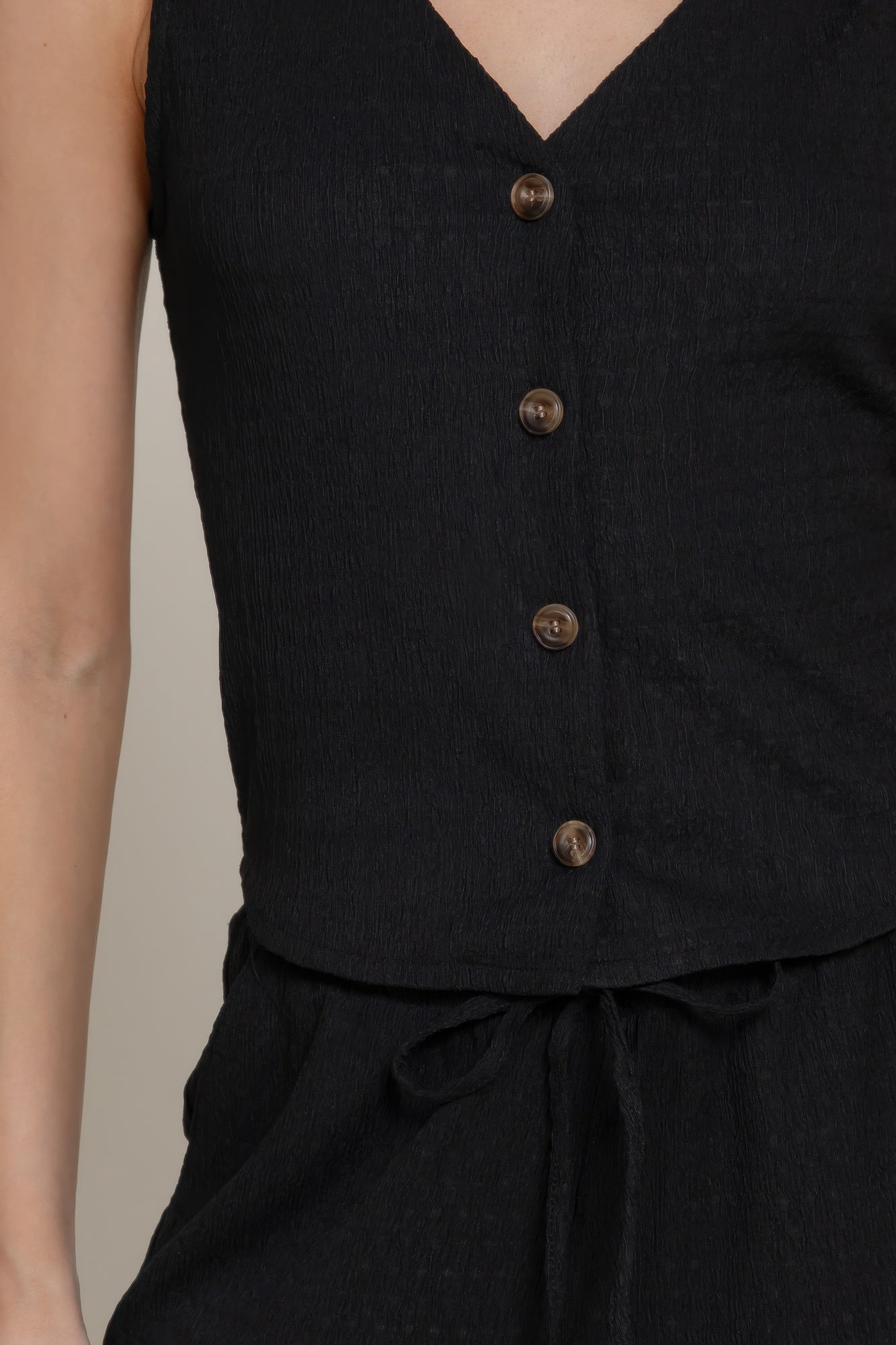 Button Closure Vest & Long Pants Set in Black Simmer & Fay