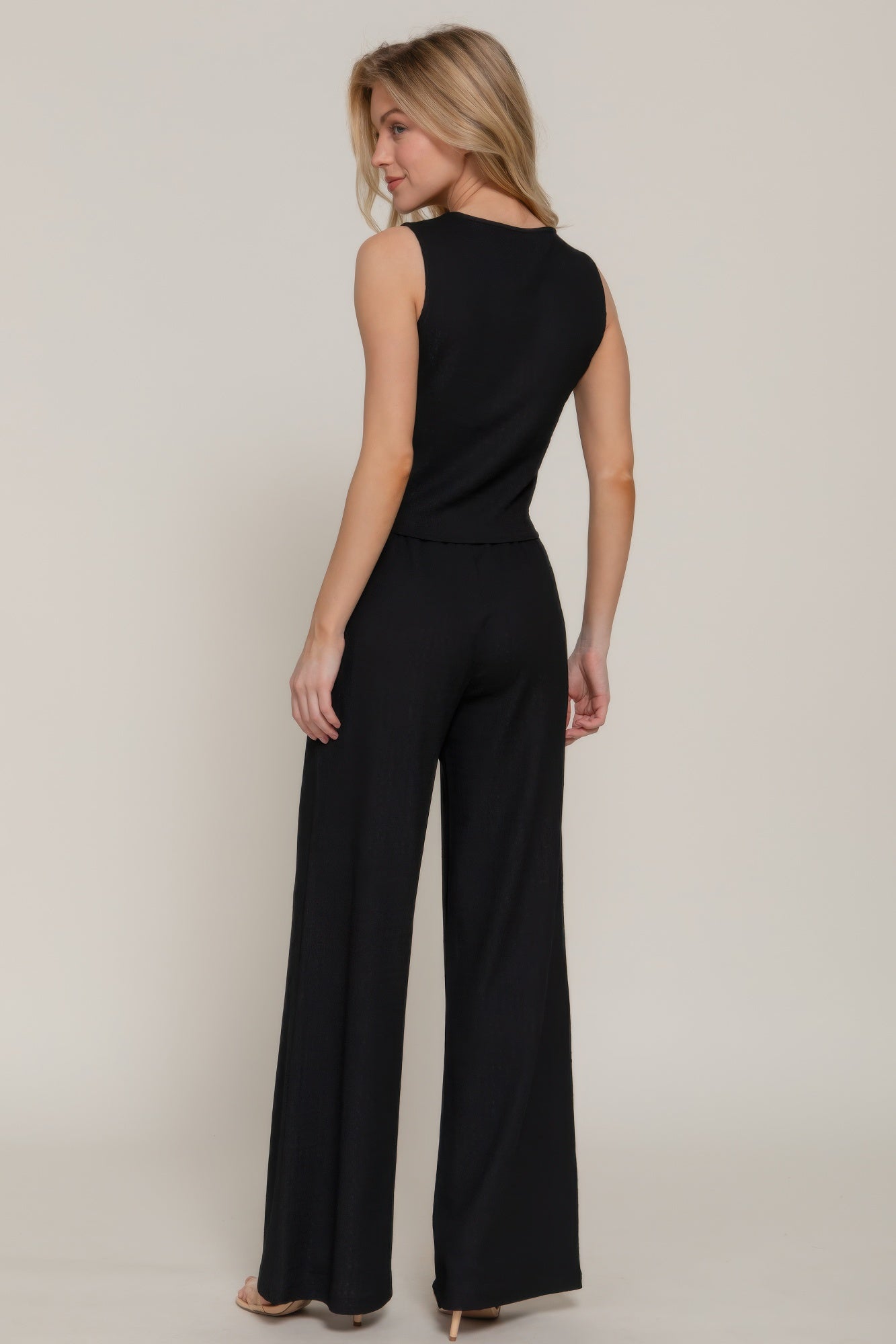 Button Closure Vest & Long Pants Set in Black Simmer & Fay