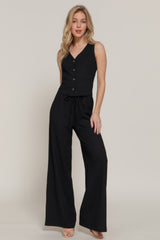 Button Closure Vest & Long Pants Set in Black Simmer & Fay