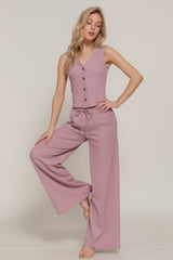 Button Closure Vest & Long Pants Set in Mauve Simmer & Fay