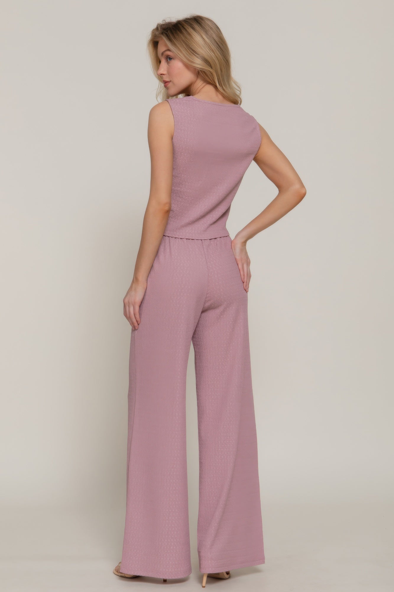 Button Closure Vest & Long Pants Set in Mauve Simmer & Fay