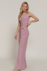 Button Closure Vest & Long Pants Set in Mauve Simmer & Fay