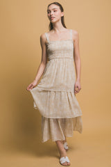 Tiered Midi Floral Dress in Beige Simmer & Fay