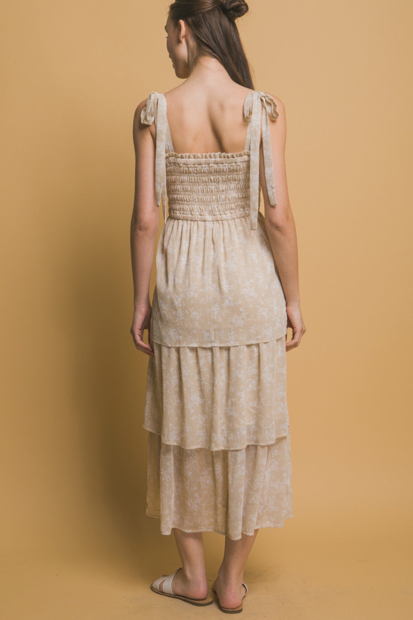 Tiered Midi Floral Dress in Beige Simmer & Fay