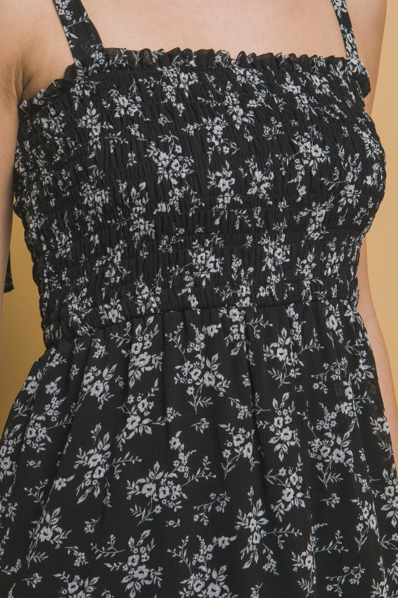 Tiered Midi Floral Dress in Black Simmer & Fay