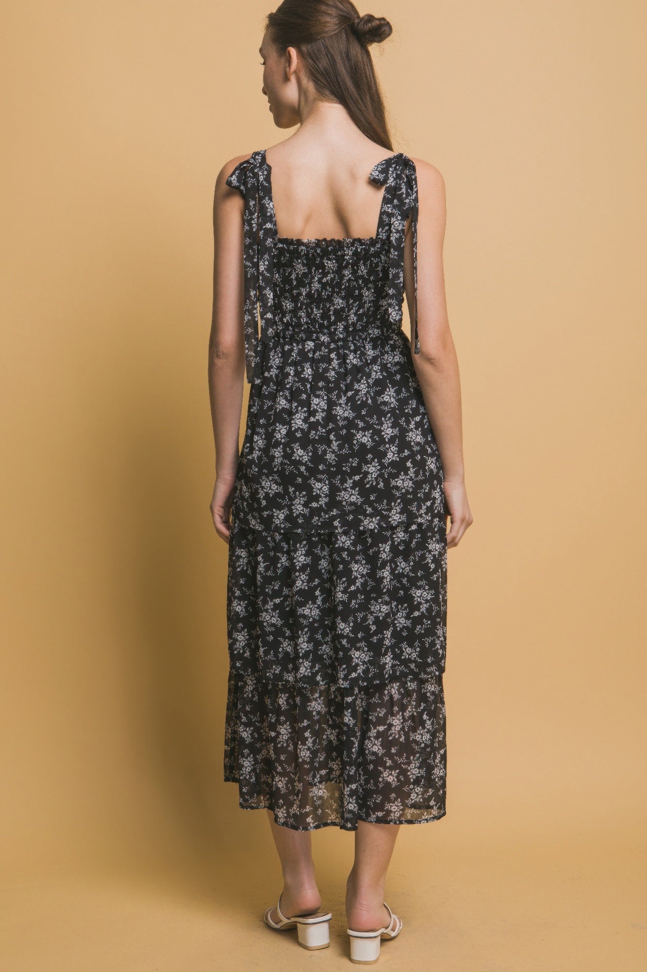 Tiered Midi Floral Dress in Black Simmer & Fay