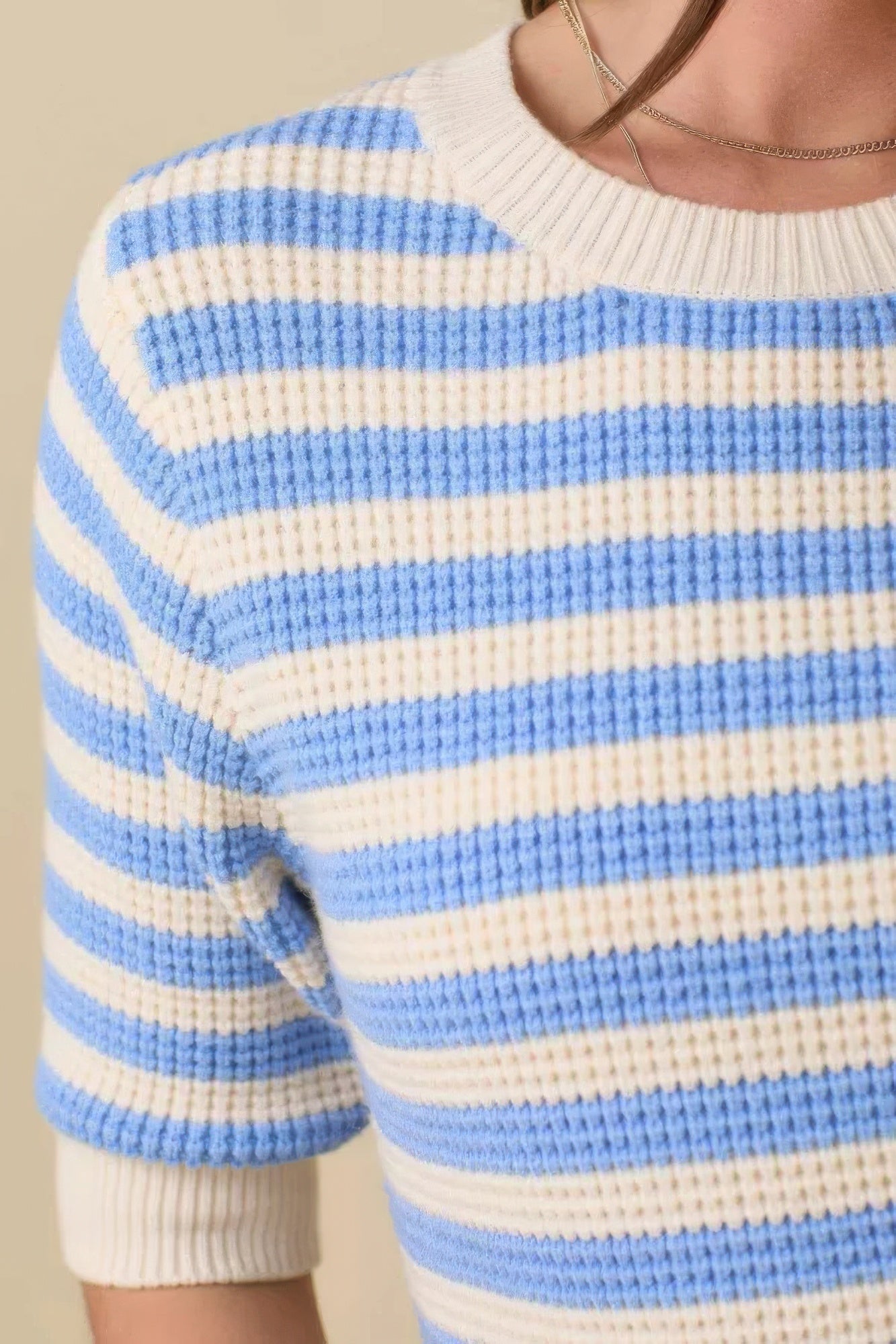 Short Sleeve Sweater Knit Blue Stripe Top Simmer & Fay