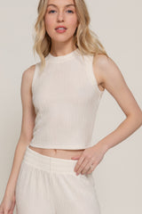 Sleeveless Top & Crinkle Knit Pants Set in Ivory Simmer & Fay