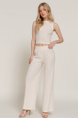 Sleeveless Top & Crinkle Knit Pants Set in Ivory Simmer & Fay