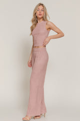 Sleeveless Top & Crinkle Knit Pants Set in Pink Simmer & Fay