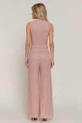 Sleeveless Top & Crinkle Knit Pants Set in Pink Simmer & Fay