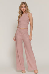 Sleeveless Top & Crinkle Knit Pants Set in Pink Simmer & Fay