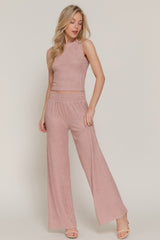 Sleeveless Top & Crinkle Knit Pants Set in Pink Simmer & Fay S