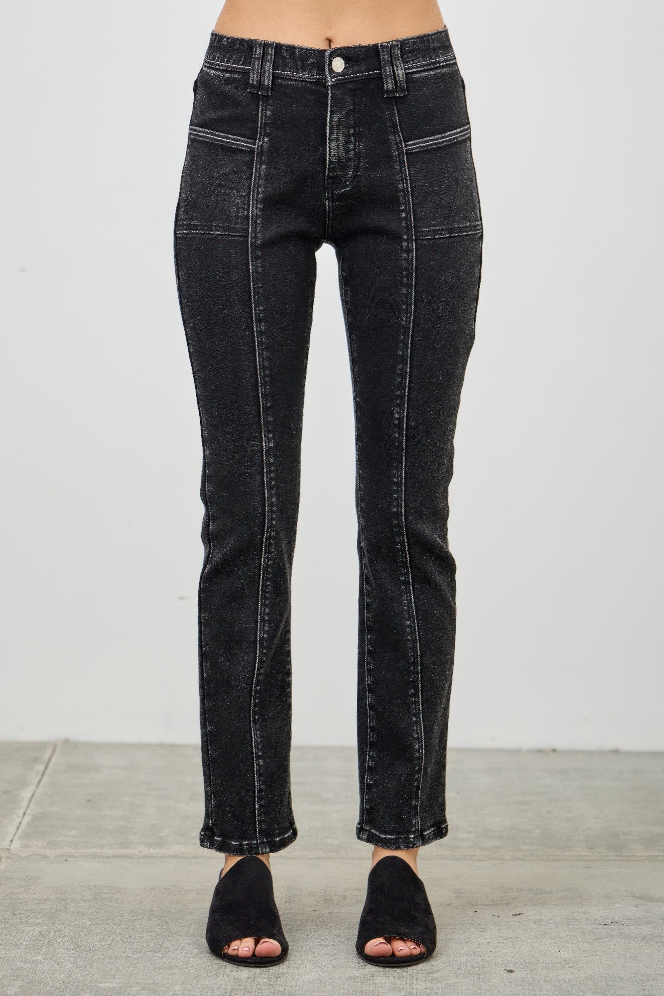 Mid Rise Slim Straight In Black Acid Jeans Saige Jeans