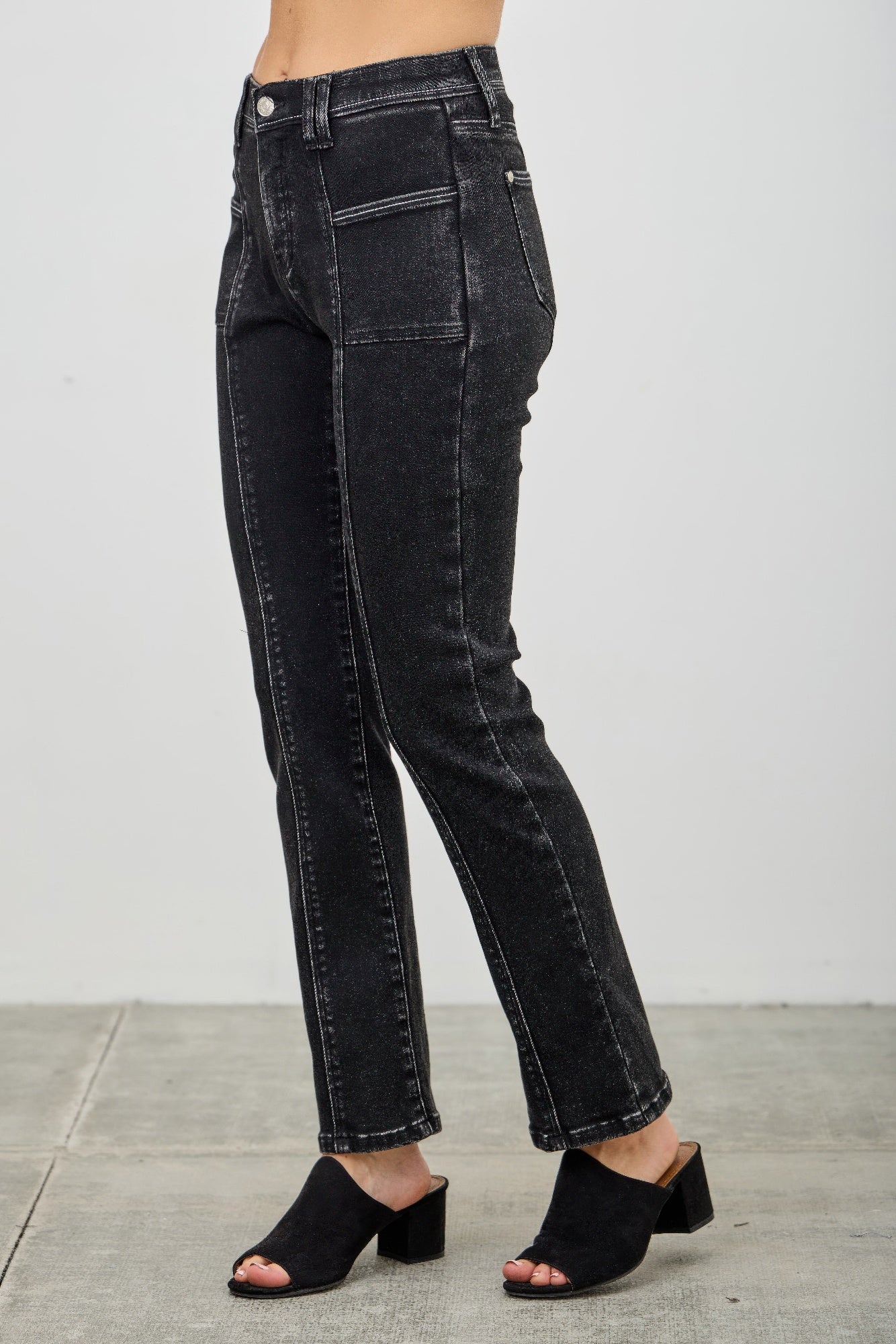 Mid Rise Slim Straight In Black Acid Jeans Saige Jeans