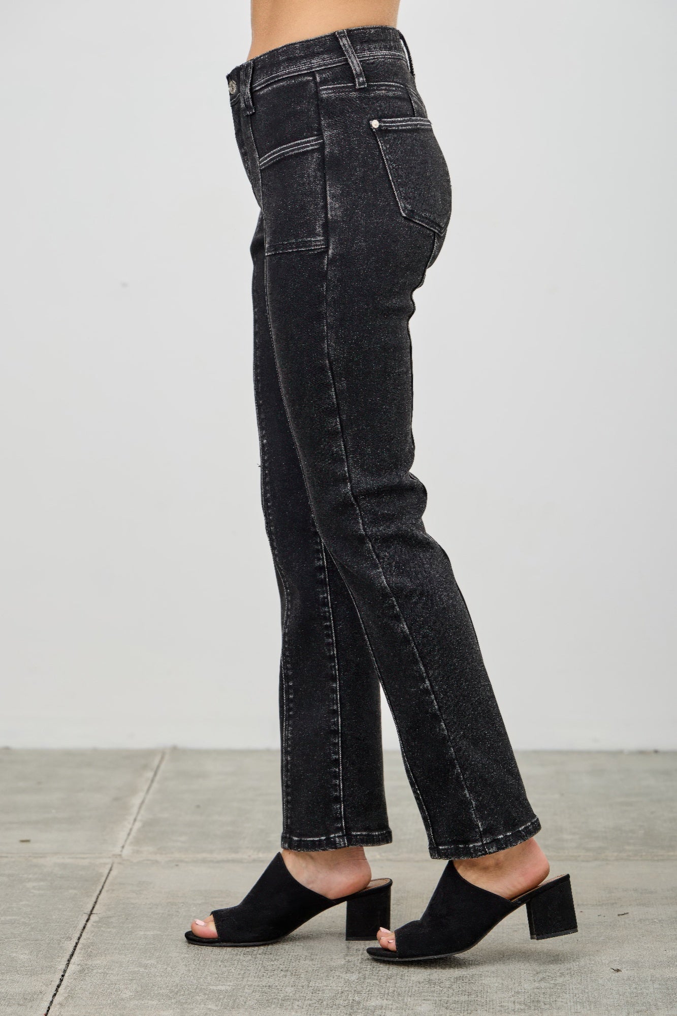 Mid Rise Slim Straight In Black Acid Jeans Saige Jeans