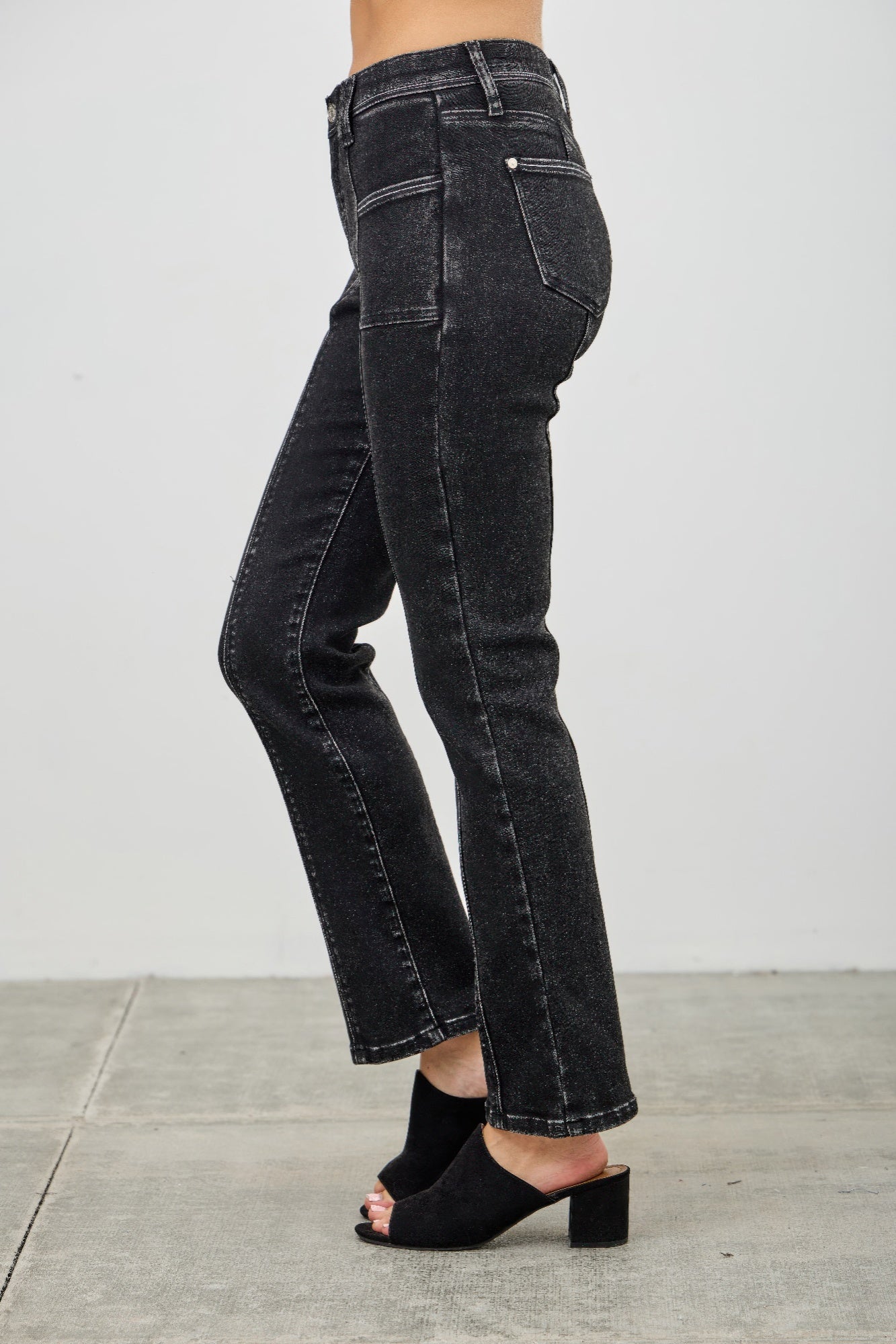 Mid Rise Slim Straight In Black Acid Jeans Saige Jeans