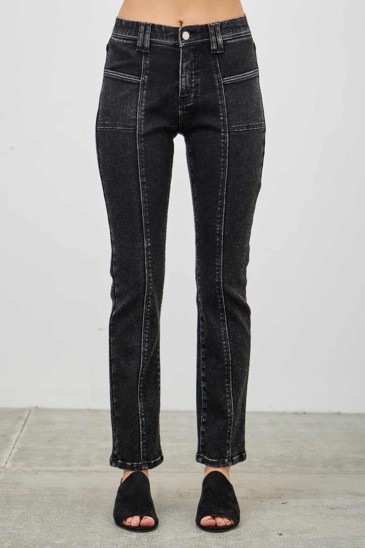 Mid Rise Slim Straight In Black Acid Jeans Saige Jeans 0