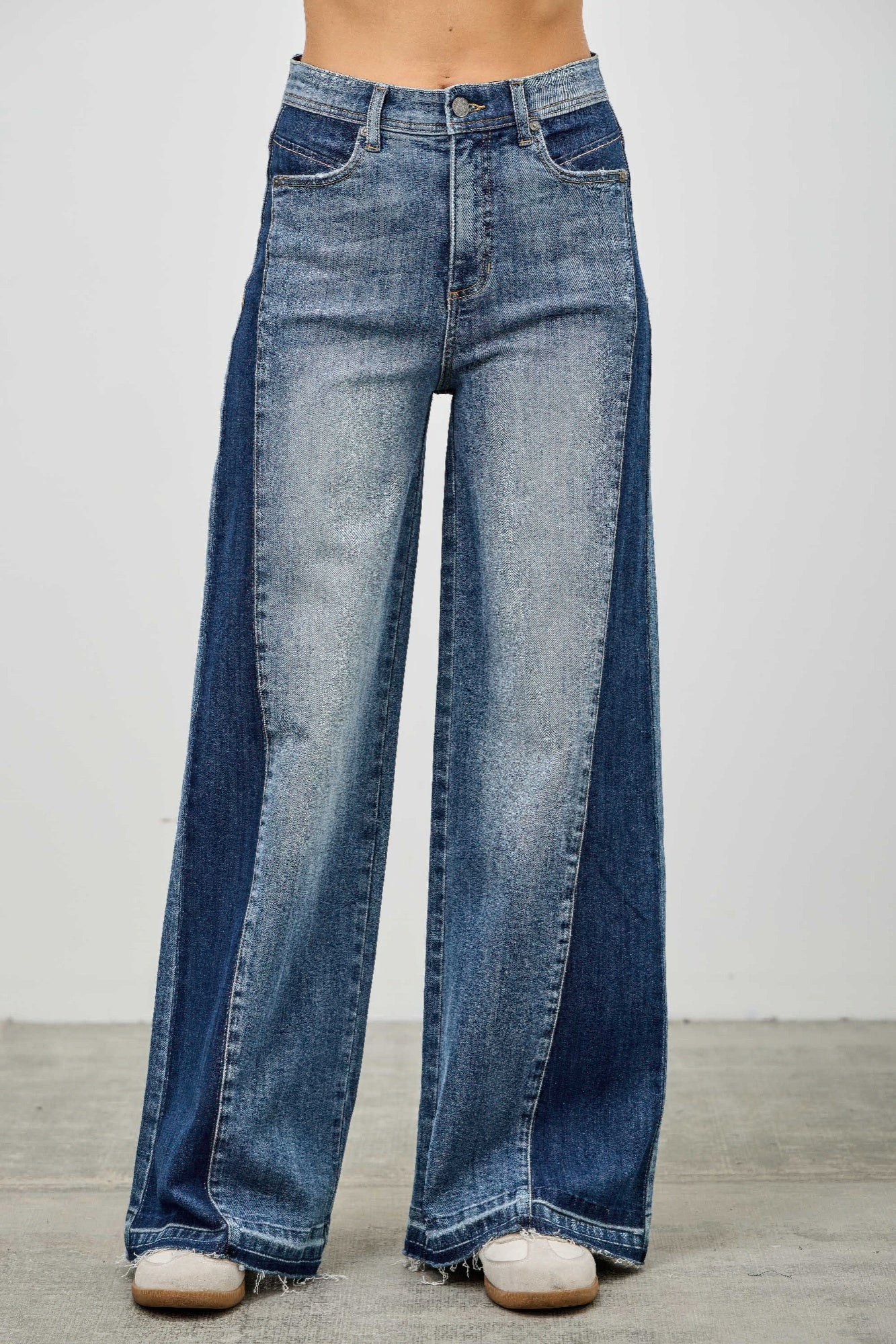 High Rise Wide Leg W/release Hem And Side Contrast Saige Jeans