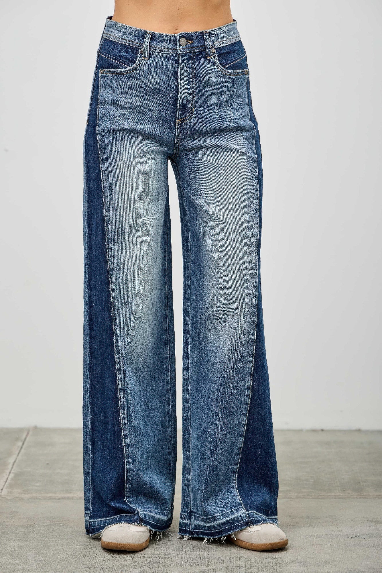 High Rise Wide Leg W/release Hem And Side Contrast Saige Jeans