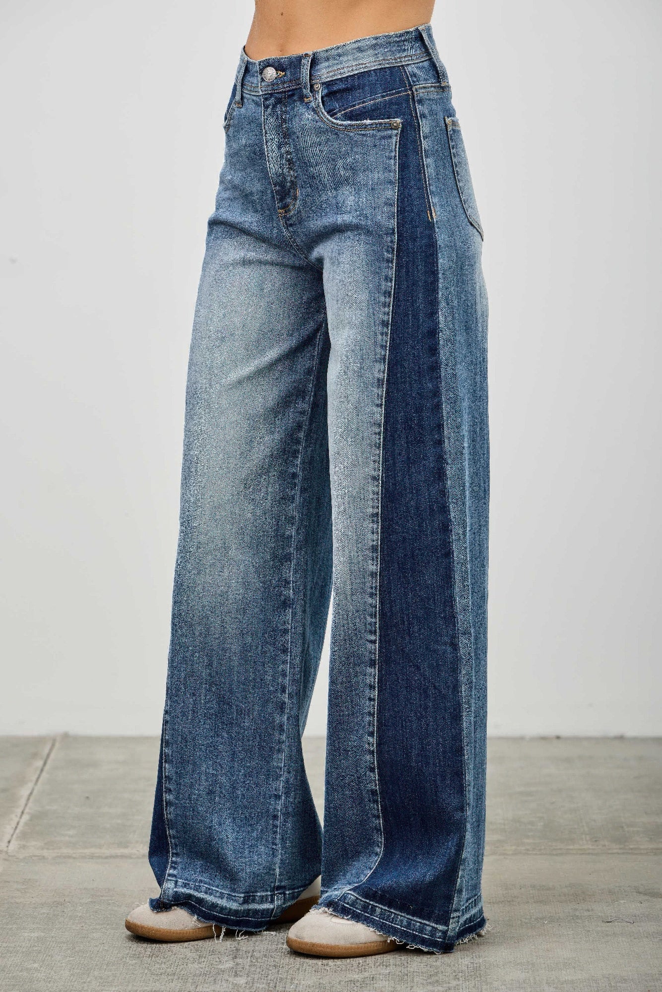 High Rise Wide Leg W/release Hem And Side Contrast Saige Jeans