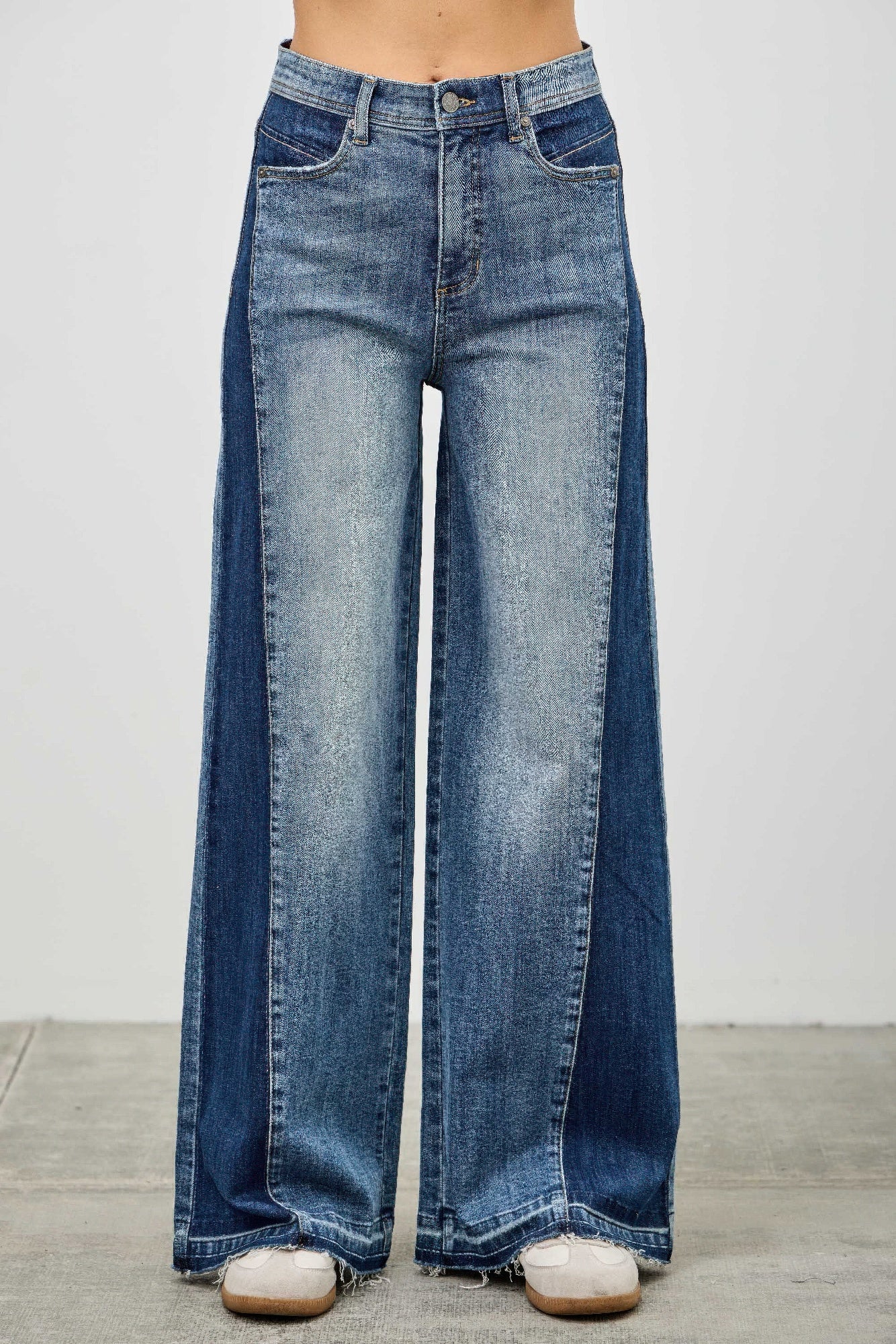 High Rise Wide Leg W/release Hem And Side Contrast Saige Jeans