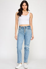 High Rise Button Fly Crop Slim Straight Jeans Saige Jeans