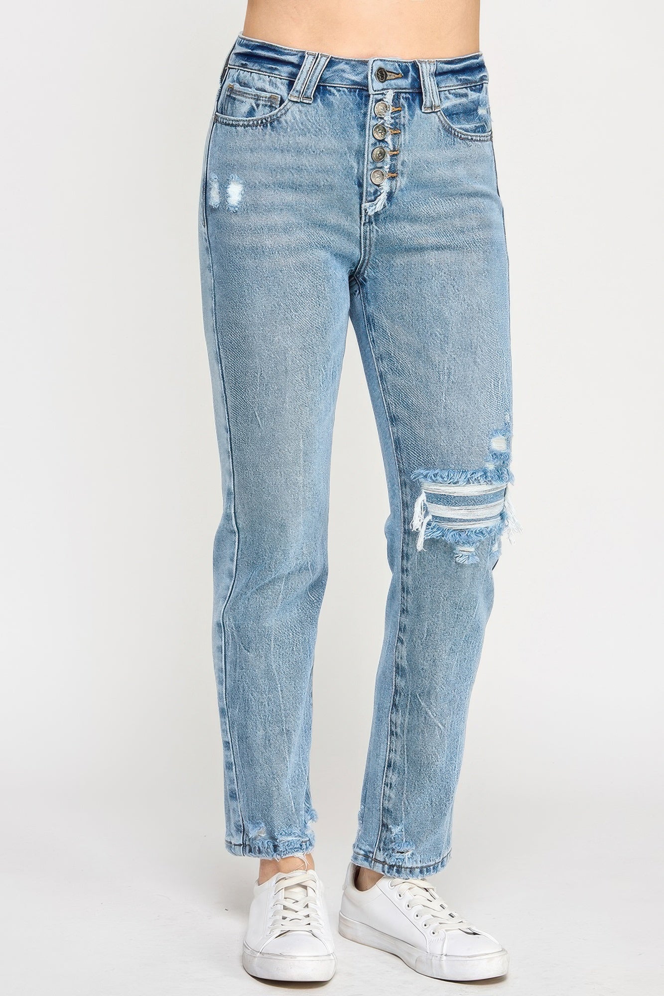 High Rise Button Fly Crop Slim Straight Jeans Saige Jeans