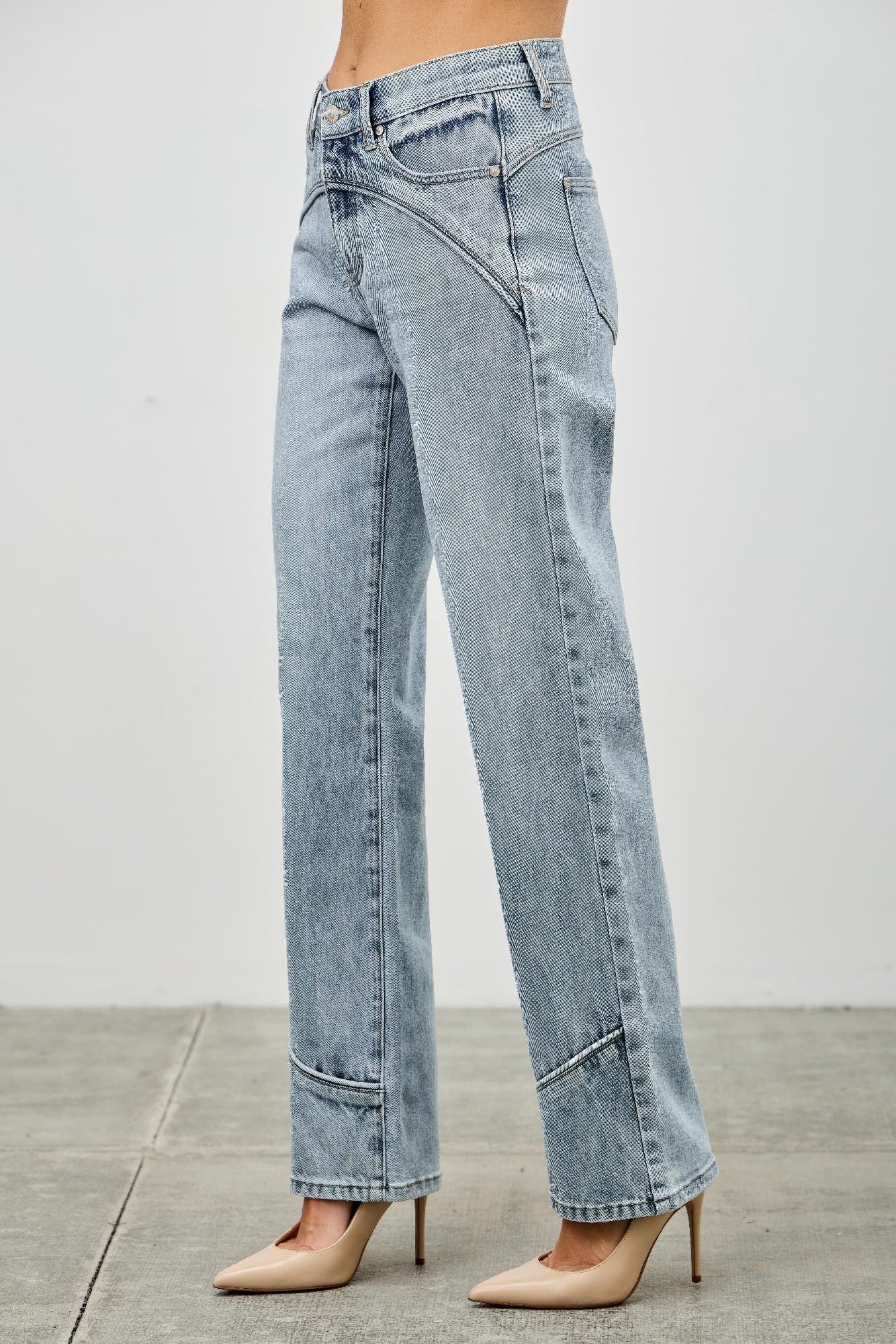 Mid Rise Straight Jeans With Piping Saige Jeans