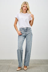 Mid Rise Straight Jeans With Piping Saige Jeans
