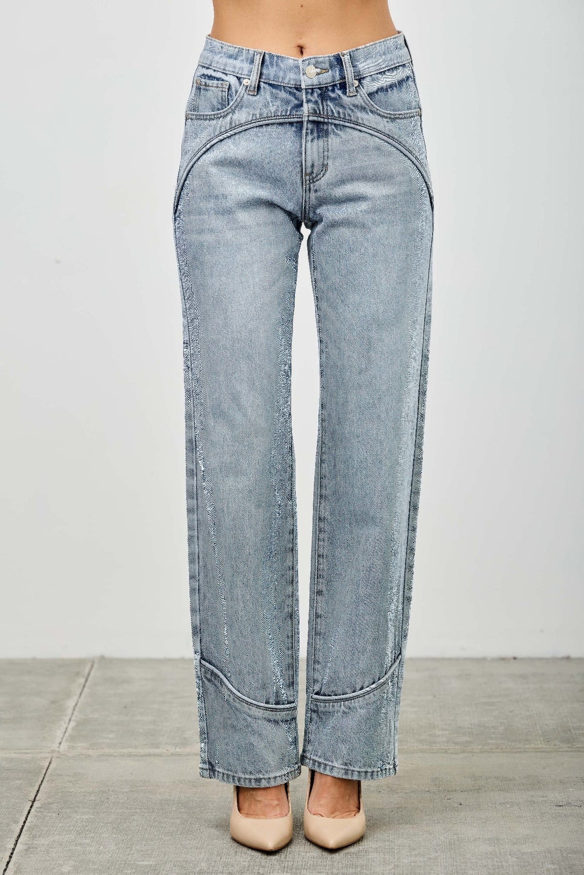 Mid Rise Straight Jeans With Piping Saige Jeans 0