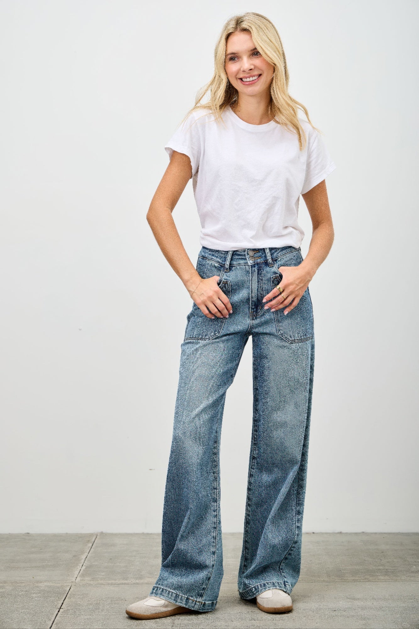 High Rise Double Pocket Wide Leg Jeans Saige Jeans