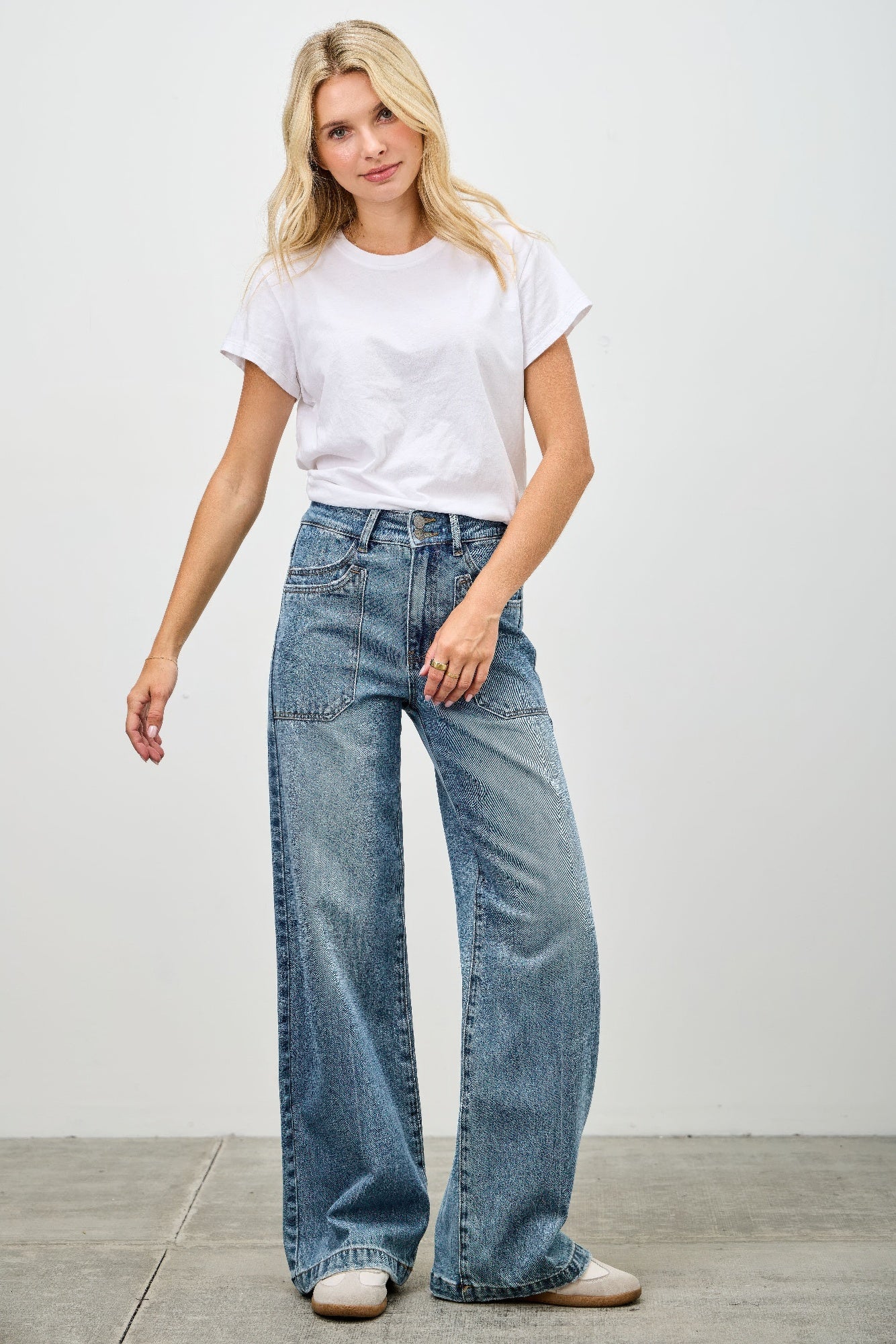 High Rise Double Pocket Wide Leg Jeans Saige Jeans