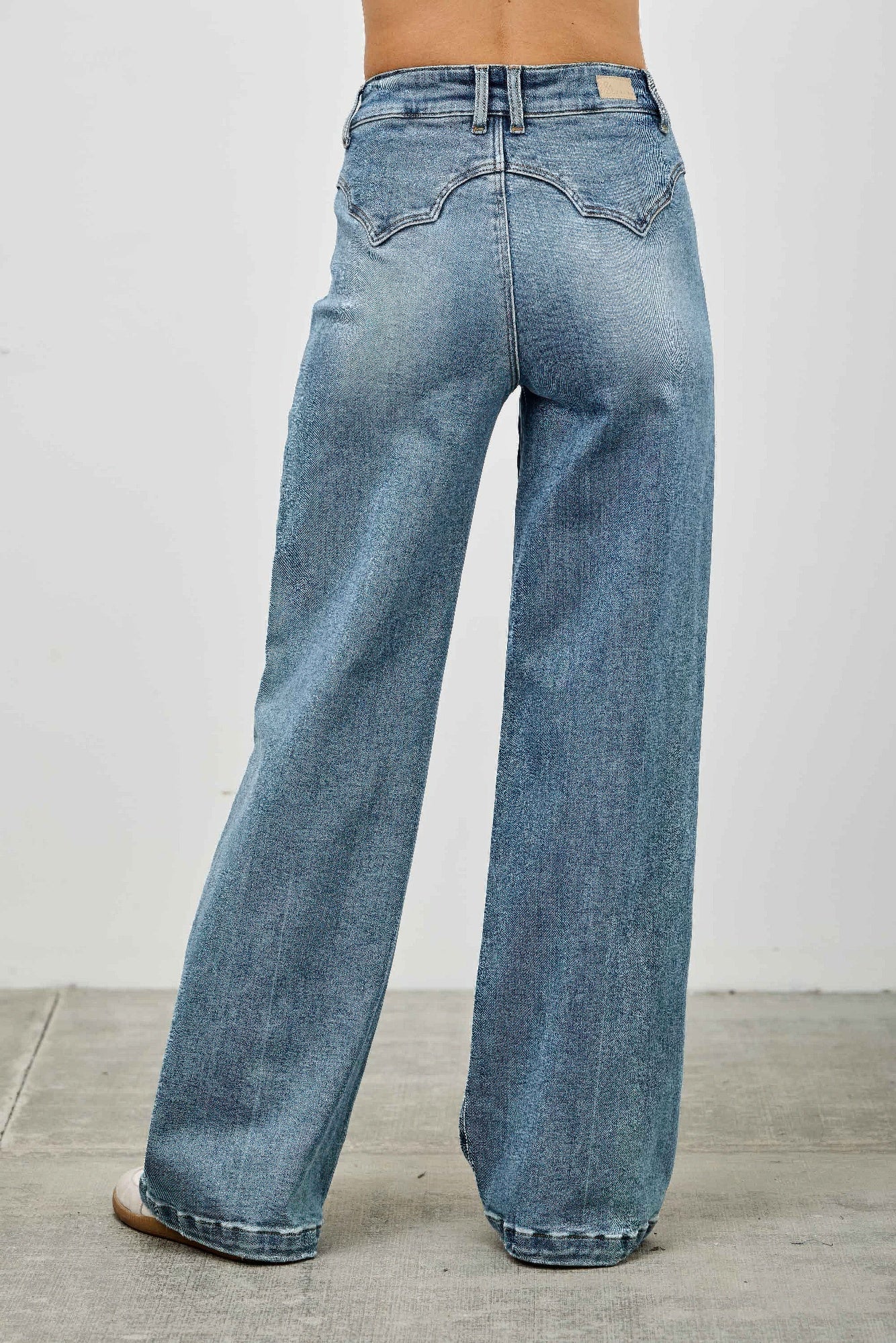 High Rise Double Pocket Wide Leg Jeans Saige Jeans