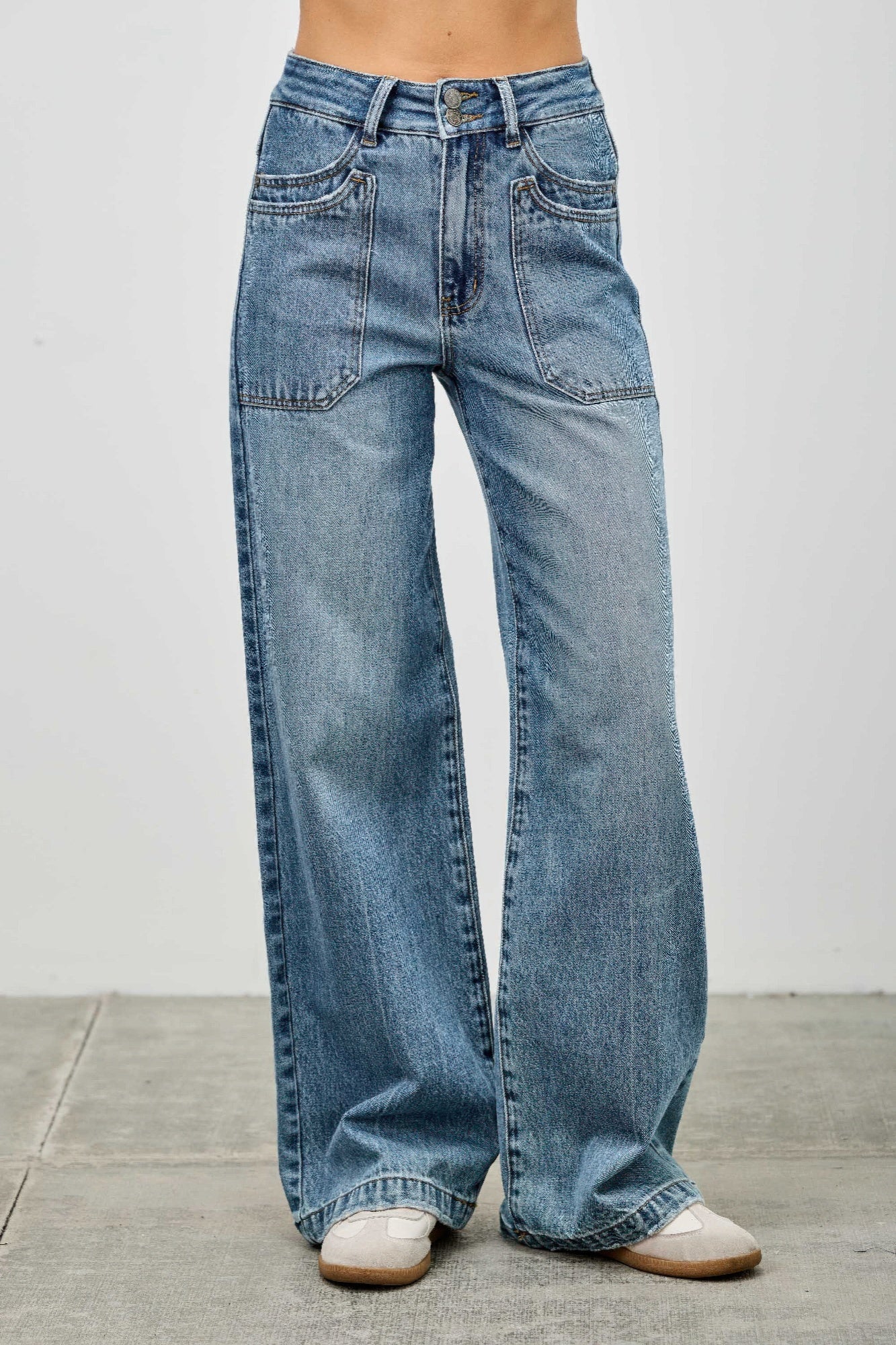 High Rise Double Pocket Wide Leg Jeans Saige Jeans