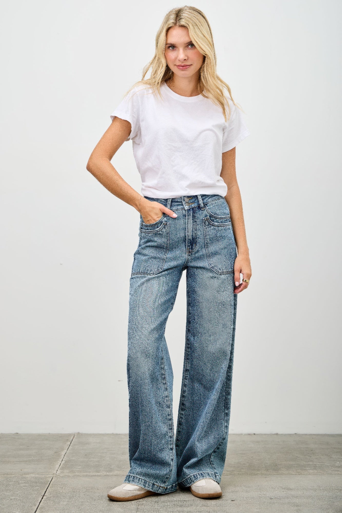 High Rise Double Pocket Wide Leg Jeans Saige Jeans