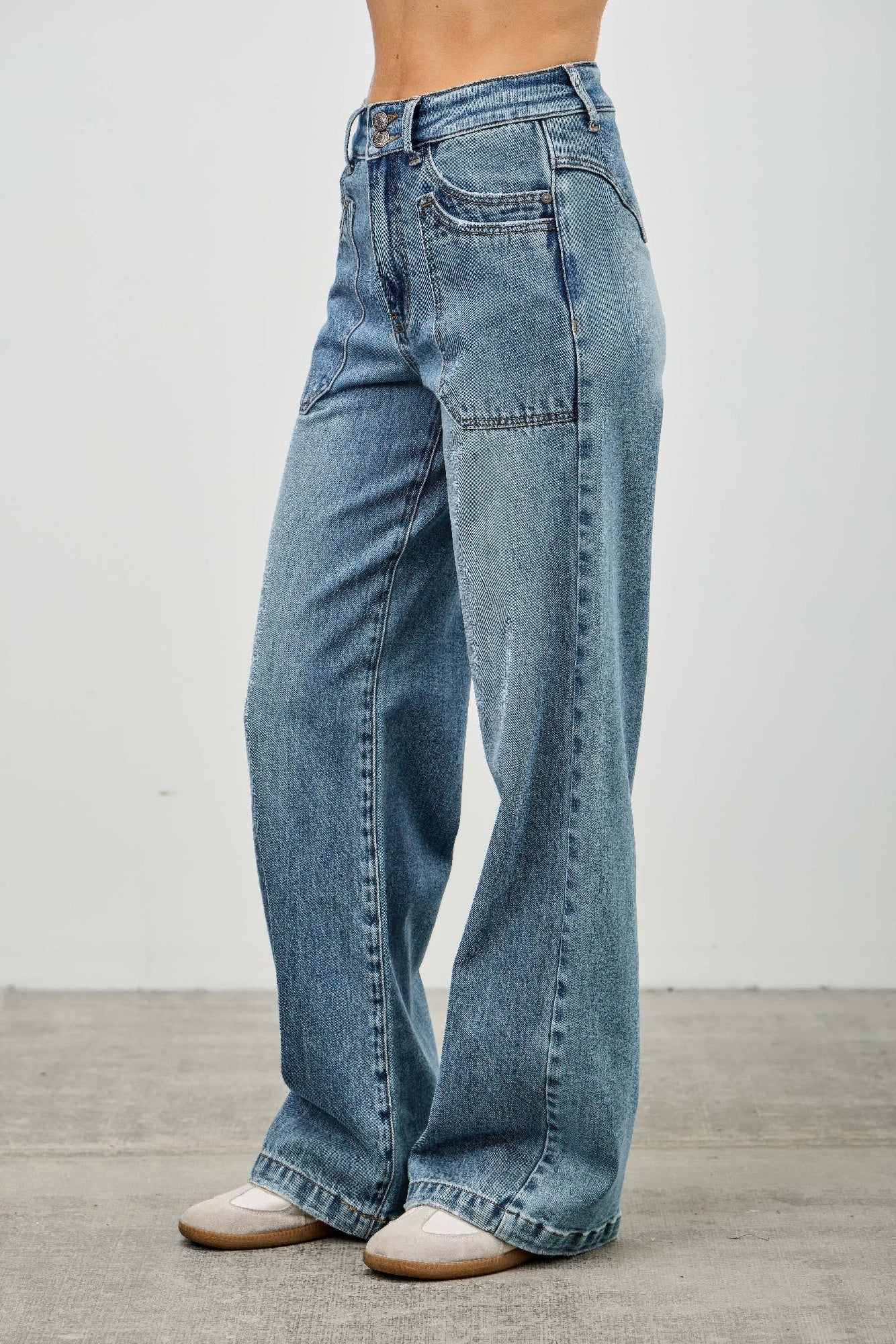 High Rise Double Pocket Wide Leg Jeans Saige Jeans