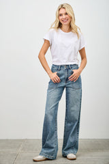 High Rise Double Pocket Wide Leg Jeans Saige Jeans