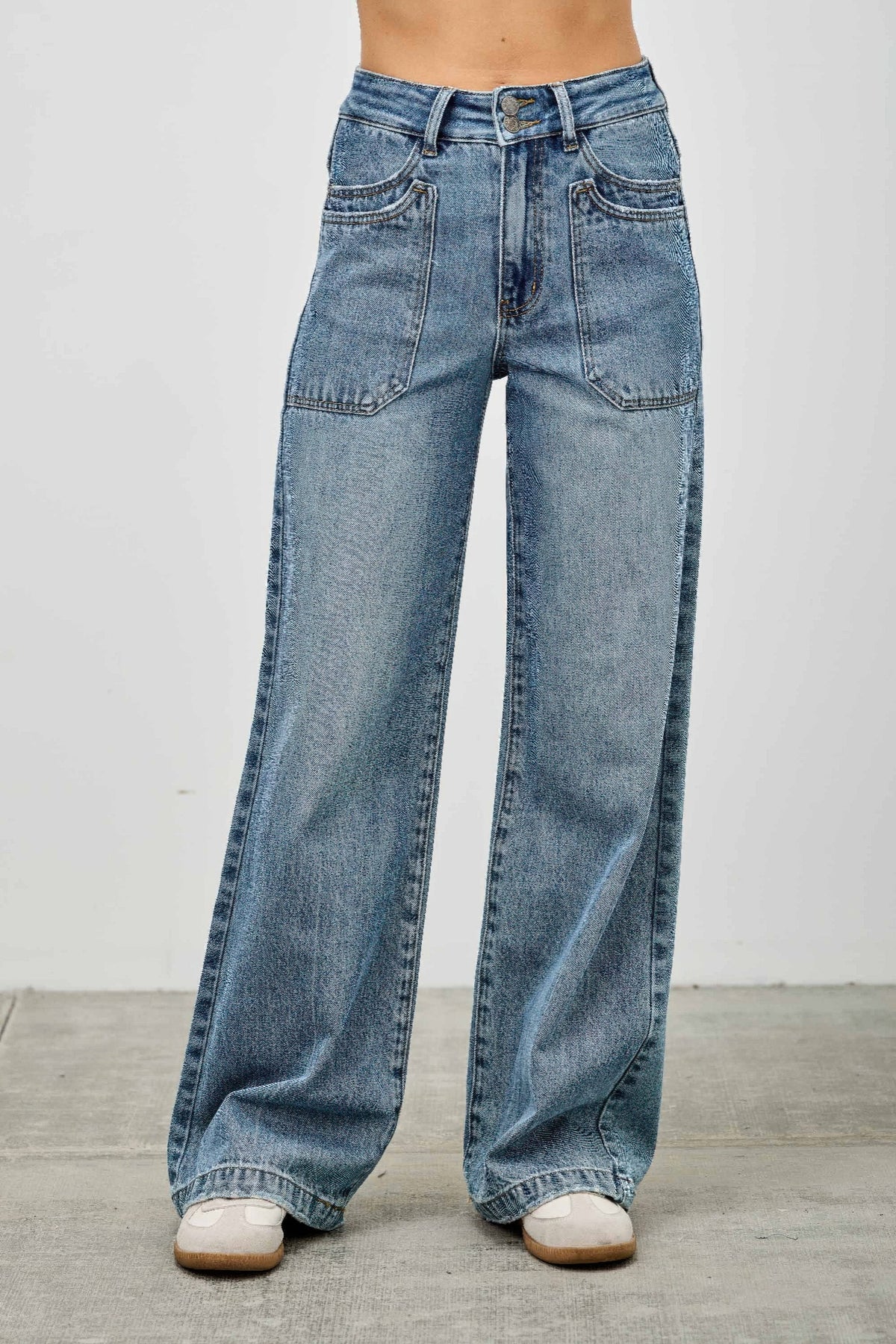 High Rise Double Pocket Wide Leg Jeans Saige Jeans 0