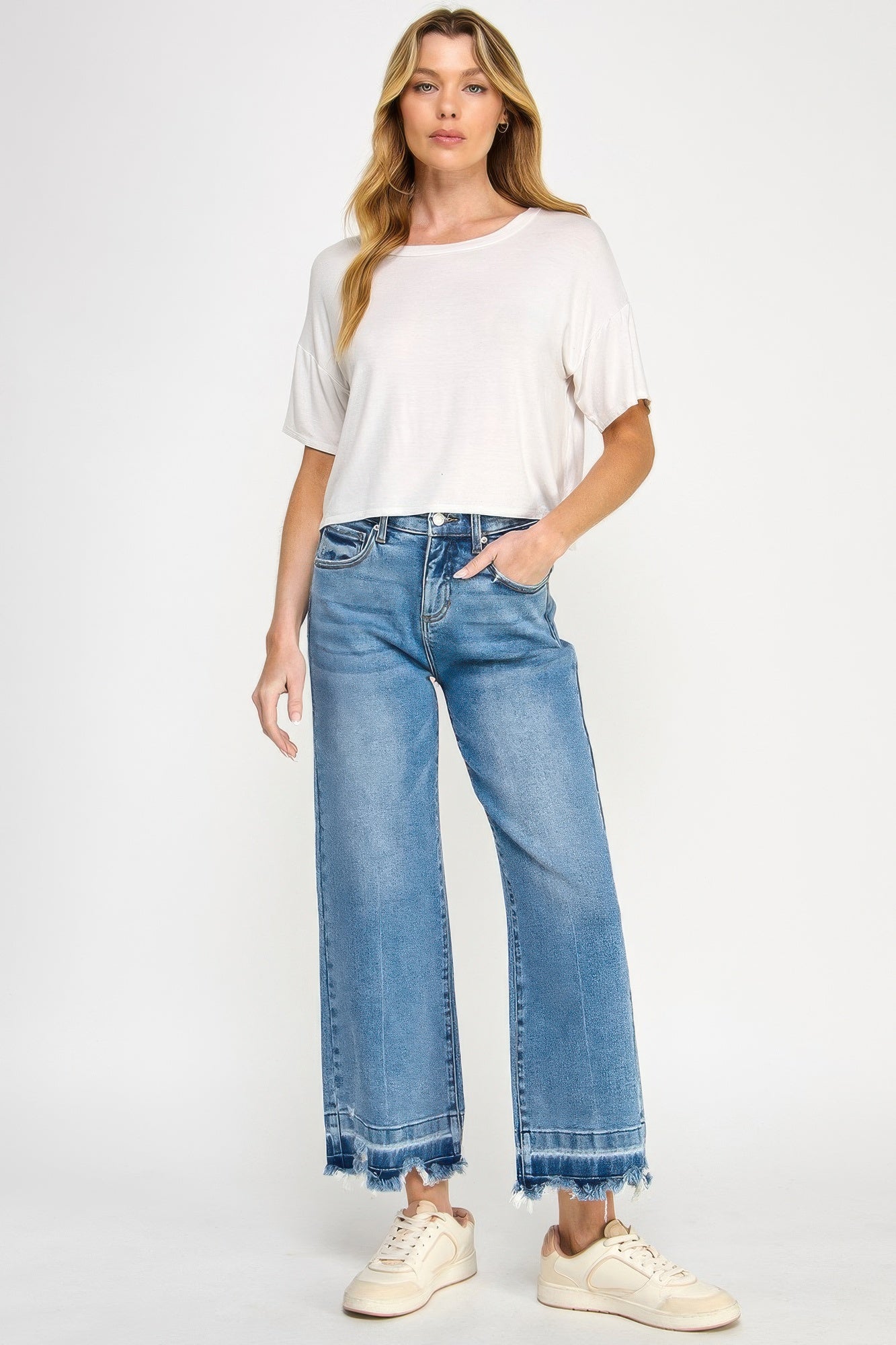 Tummy Control High Rise Crop Wide W/ Released Hem Saige Jeans