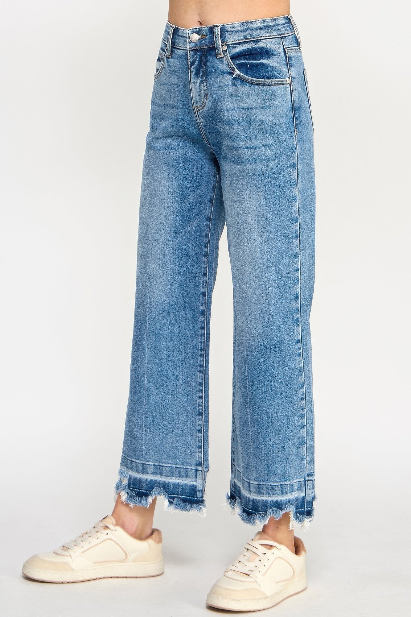 Tummy Control High Rise Crop Wide W/ Released Hem Saige Jeans