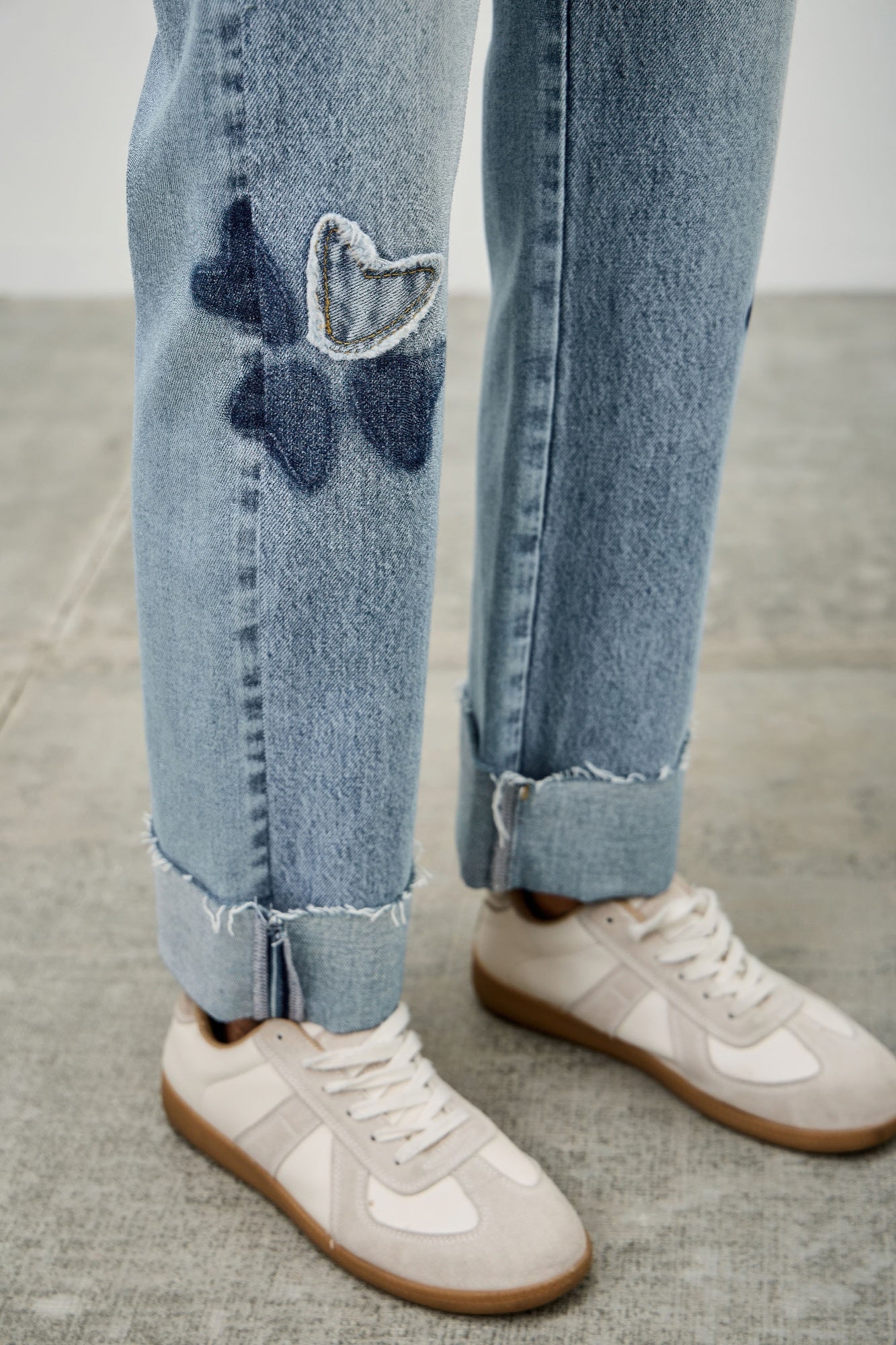 High Rise Star & Heart Patched Dad Jean W/stretch Saige Jeans
